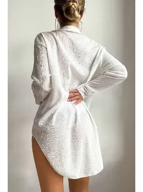 Angelsin Gömlek Görünümlü Likralı Plaj Elbisesi Pareo Cover Up Kimono Angelsin MS 4384 Beyaz - Alternatif Görünüm