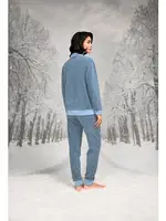 Gömlek Yaka Cepli Mavi Kadın Pijama Takımı Doreanse 26K4092 Mavi detay görünüm