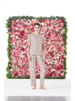 Gömlek Yaka Desenli Önden Düğmeli Kısa Kollu Marla Pijama Takımı Estiva 25177 Pembe farklı açı