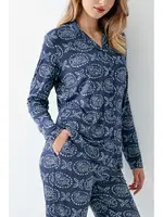 Gömlek Yaka Düğmeli Uzun Kollu Desenli Kadın Pijama Takımı Arnetta 3401-S Mavi farklı açı