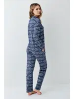 Gömlek Yaka Düğmeli Uzun Kollu Desenli Kadın Pijama Takımı Arnetta 3401-S Mavi görsel 4
