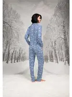 Gömlek Yaka Düğmeli Uzun Kollu Kadın Pijama Takım Doreanse 26K4106 Mavi detay görünüm