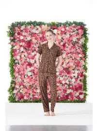 Estiva Gömlek Yaka Kaplan Desenli Önden Düğmeli Kısa Kollu Marla Pijama Takımı Estiva 25175