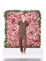 Gömlek Yaka Kaplan Desenli Önden Düğmeli Kısa Kollu Marla Pijama Takımı Estiva 25175 Kahverengi