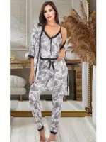 Gri Desenli Sabahlıklı Pijama Takımı İzabel SB-5010 Gri