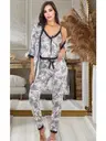 Gri Desenli Sabahlıklı Pijama Takımı İzabel SB-5010