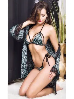 İzabel Gri Leopar Sabahlıklı Tanga Sütyen Takım İzabel TS-0914 - Alternatif Görünüm