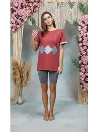Doreanse Gri Melanj Tayt Bordo T-Shirt Pijama Takımı Doreanse 25Y4076