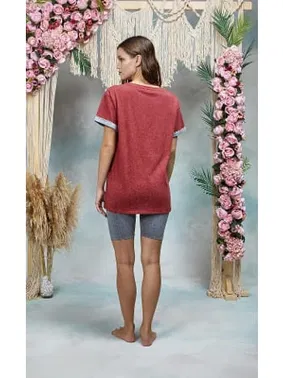 Doreanse Gri Melanj Tayt Bordo T-Shirt Pijama Takımı Doreanse 25Y4076 - Alternatif Görünüm