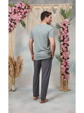 Doreanse Gri Yazı Baskılı Erkek Pijama Takımı  Doreanse 25Y4574 - Alternatif Görünüm