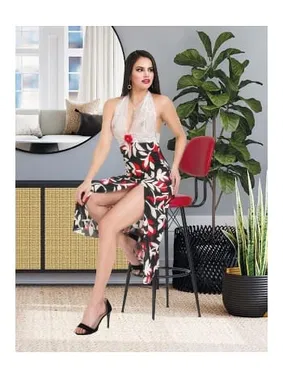 İzabel Gül Aksesuarlı Yırtmaçlı Uzun Fantazi Gecelik İzabel 2012 