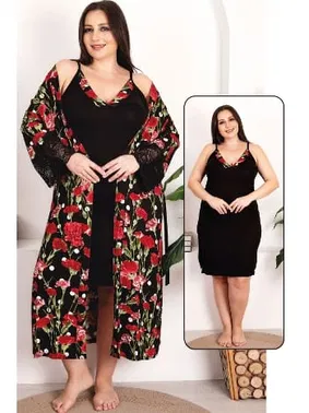 Lady Gül Desen Viskon 2li Lüks Gecelik Sabahlık Takımı Lady 19224