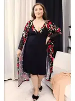 Gül Desen Viskon 2li Lüks Gecelik Sabahlık Takımı Lady 19224 Siyah farklı açı