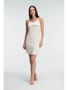 Anıl Günlük Ev Giyimi İp Askılı Bisiklet Yaka Kadın Viskon Düz Yazlık Örme Mini Gecelik Anıl 5835