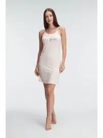 Anıl Günlük Ev Giyimi İp Askılı Bisiklet Yaka Kadın Viskon Düz Yazlık Örme Mini Gecelik Anıl 5835