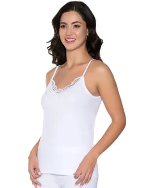 Gümüş Güpürlü İp Askılı Ribana Beyaz Kadın Atlet Gümüş 3010 - 6 Adet