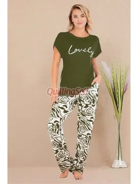 Lady Haki Lovely Pamuklu Kısa Kol Pijama Takımı Lady 12531