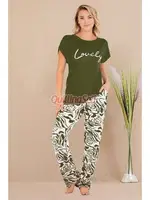 Haki Lovely Pamuklu Kısa Kol Pijama Takımı Lady 12531