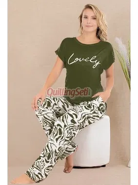 Lady Haki Lovely Pamuklu Kısa Kol Pijama Takımı Lady 12531 - Alternatif Görünüm