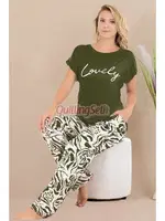 Haki Lovely Pamuklu Kısa Kol Pijama Takımı Lady 12531 detay görünüm