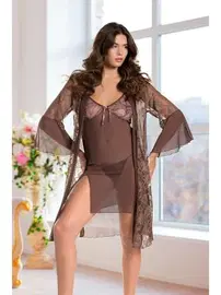 Real Passione Haki Tül Desenli Sabahlıklı Erotik Gecelik Real Passione 8096