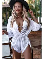 Şifon Pareo Plaj Elbisesi Cover Up Kimono Angelsin MS 4408 Beyaz