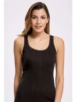 Jakarlı Dantelli Geniş Askılı Kadın Atlet İlke 2024 Siyah