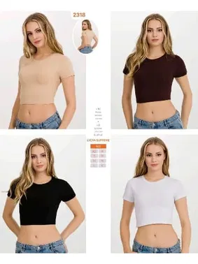İlke Yarım Kollu Likralı Kadın T-Shirt Crop İlke 2318