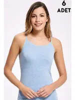 Mavi Melanjlı Dantelli Bayan İp Askılı Atlet 6lı İlke 246 - 6 ADET Mavi