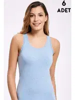 Mavi Melanjlı Dantelli Bayan Geniş Askılı Atlet 6lı İlke 247 - 6 ADET