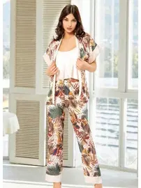 Miss Laris İnce Askılı Büstiyer Kısa Kollu Sabahlık Pijama Takım Miss Laris 5024