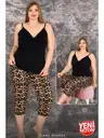 İnce Askılı Büyük Beden Leopar Desenli Viskon Kapri Pijama Takımı Lady 10712