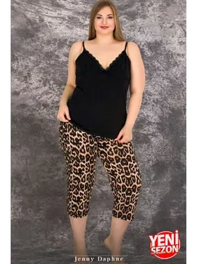 Lady İnce Askılı Büyük Beden Leopar Desenli Viskon Kapri Pijama Takımı Lady 10712 - Alternatif Görünüm