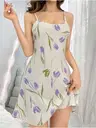 İnce Askılı Çiçek Desenli Kısa Kadın Gecelik Ruselin 5109