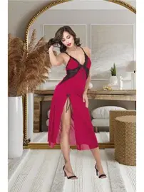 İzabel İnce Askılı Danteli Uzun Kadın Gecelik UE-2023