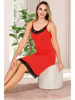 İnce Askılı Dantelli Tunik Gecelik  Lady 5516 Kırmızı detay görünüm