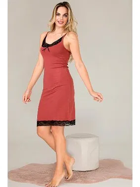 Lady İnce Askılı Dantelli Viskon Kadın Tunik Gecelik Lady 5520 - Alternatif Görünüm