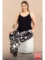 İnce Askılı Desenli Dantelli Büyük Beden Pijama Takımı Lady 10983  Siyah farklı açı