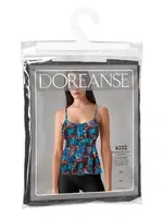 İnce Askılı Düğme Aksesuarlı Desenli Kadın Bluz Doreanse 4332 Mavi farklı açı