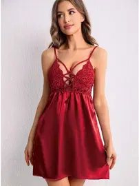 Lily Bianca İnce Askılı Göğüs Dantelli Kısa Saten Fantazi Gecelik Lily Bianca 437