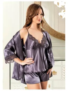 Miss Laris İnce Askılı Saten Kenarları Dantel Gecelik Sabahlık Takımı Miss Laris 5080 - Alternatif Görünüm