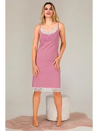 Lady İnce Askılı Kenarları Dantel Pembe Kadın Tunik Gecelik  Lady 5531