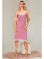 İnce Askılı Kenarları Dantel Pembe Kadın Tunik Gecelik  Lady 5531 Pembe