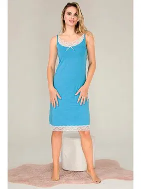Lady İnce Askılı Midi Boy Viskon Dantelli Kadın Tunik Gecelik  Lady 5511 - Alternatif Görünüm