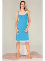 İnce Askılı Midi Boy Viskon Dantelli Kadın Tunik Gecelik  Lady 5511 Mavi detay görünüm