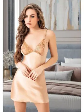 Miss Laris İnce Askılı Saten Dantelli Fantazi Kadın Gecelik Miss Laris 2066