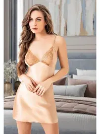 Miss Laris İnce Askılı Saten Dantelli Fantazi Kadın Gecelik Miss Laris 2066