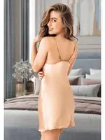 İnce Askılı Saten Dantelli Fantazi Kadın Gecelik Miss Laris 2066 Bej detay görünüm