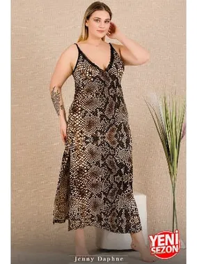 Lady İnce Askılı Yılan Desenli Yırtmaçlı Büyük Beden Uzun Elbise Lady 7285  - Alternatif Görünüm
