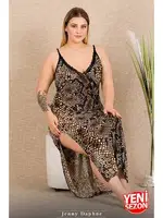 İnce Askılı Yılan Desenli Yırtmaçlı Büyük Beden Uzun Elbise Lady 7285  Siyah farklı açı